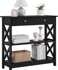 Yaheetech Mesa Consola Recibidor Mueble de Entrada 80x30x80 cm Negro | Mesa Auxiliar con Cajon Grande Mueble Recibidor Estrecho para Salón Pasillo