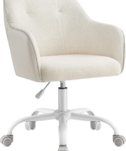 SONGMICS Silla de Estudio Giratoria Altura Ajustable 110 kg | Tela de Peluche y PU, Beige