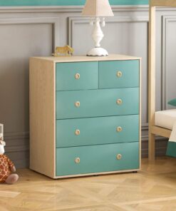 Junior Vida Neptune - Cómoda de 5 cajones para Almacenamiento de Dormitorio Moderno para niños (Azul y Roble)