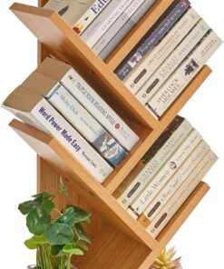 YMYNY Estantería de árbol, Librería, Estante de Pie para Libros, Librería Vertical para salón, Sala de Estar, Dormitorio, Oficina, 60 cm, Color Madera