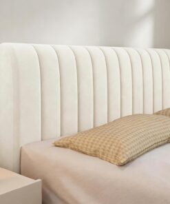 Funda De Cabecera EláStico, Fundas Cabeceros Cama, con Almohadilla de Relleno, Tamaño Queen Funda de Cabecero para Individual Doble (150cm,Beige)