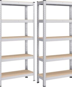 SONGMICS Estantería Pesada de 5 Niveles, Juego de 2, Estantería de Acero, Montaje Rápido, Garaje, Almacén, Trastero, Carga de 650 kg, 30 x 75 x 150 cm, Plata GLR030E02