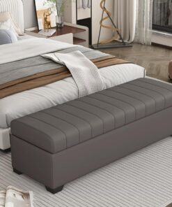 Taburete con Almacenamiento, | Banco otomano tapizado en piel sintética, con compartimento oculto(Deep Gray,120cm/47.2in)