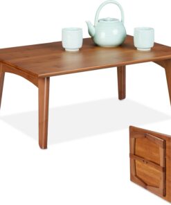 Relaxdays Mesa de Centro, Plegable, Mesita Salón, Efecto Madera Nogal, 25 x 60 x 40 cm, de Bambú, Mesilla Baja, Marrón