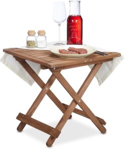 Relaxdays Mesa Plegable Madera, Mesita Auxiliar, Salón, Balcón o Terraza, Portátil, Estable, 50x50x50 cm, Marrón Oscuro