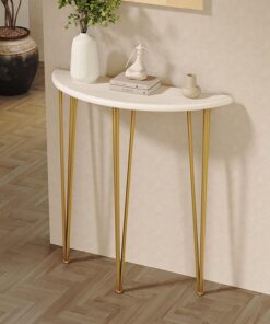Mesa Consola Estrecha de Madera Maciza, Mesa de Entrada Moderna en Forma de Media Luna con Piernas de Metal, para Pasillo, Detrás del Sofá, Sala de Estar, Entrada(Gold,60cm)