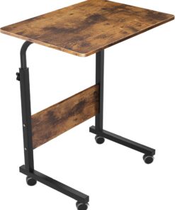 SogesPower Mesa Auxiliar, Mesa Auxiliar Pequeña, con 4 Ruedas giratorias, Altura Ajustable, Escritorio de Ordenador en Forma de C, Tamaño: 60*40*(71-90) CM