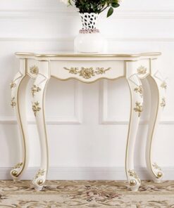 Consola de Estilo rústico con Tallado Floral, Mesa Auxiliar semicircular de Madera Maciza, Mesa Estrecha detrás del sofá, para Sala de Estar, Pasillo, vestíbulo y Entrada(Gold,96cm/37.7in)