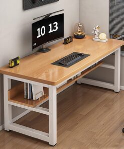 Escritorio de Madera para Ordenador, Escritorio Ejecutivo con estantes de Almacenamiento, Mesa de Estudio Industrial con Patas de Acero al Carbono para el hogar(White Frame,80x50x74cm)
