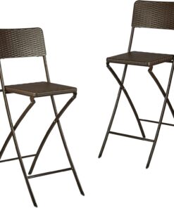 relaxdays Taburete Alto Plegable BASTIAN, Juego de 2, Acero y Ratán Sintético, Asiento a 78 cm de Altura, Marrón, 63x44x115 cm