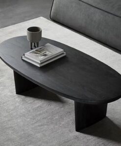 Mesa de Centro Ovalada Moderna, Madera de Pino Maciza, Mesa Minimalista para salón, Cocktail Tables para Apartamentos pequeños, Estilo orgánico(Black,90cm/35.4in)