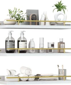 ZVZM Estanteria Pared Baño Cocina, 3 Baldas Pared, Estanterias de Pared, Estante Pared, Repisas de Pared Estante de Pared de Madera para Dormitorio, Cocina, Baño, Sala de Estar.
