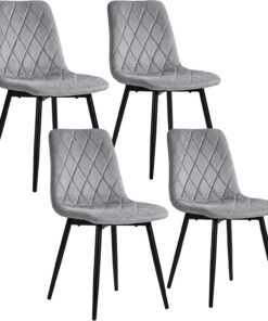 Relaxdays Silla de Comedor, Set de 4, Terciopelo, Patas Metal, 120 kg, Gris | Salón y cocina, silla de cocina tapizada