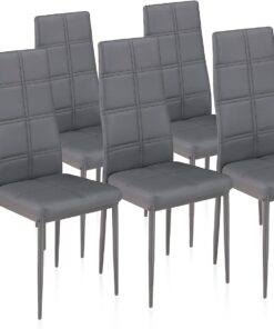 duehome | Pack 6 Sillas de Comedor, Sillas Salon, Modelo Gray, Acabado en Símil Piel Gris y Patas Metalicas, Medidas: 41 cm (Ancho) x 49 cm (Largo) x 97 cm (Alto)
