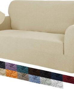 MAXIJIN Funda Creativa Jacquard para Sofá de 2 Plazas, Super Elástica Antideslizante para Sillón, Amigable con Mascotas, Protector Elástico de Muebles (2 Plazas, Beige Claro)
