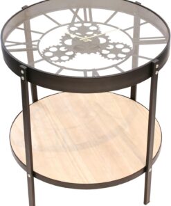 HOME DECO FACTORY - HD6447 - Mesa Auxiliar Reloj en Hierro Negro y Transparente - Diseño Moderno - Diseñada para Salón - Dimensiones 50 x 50,5 x 51 cm