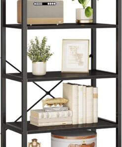 Coleshome Estantería 5 Niveles, Librería Almacenaje 146cm Negro | Estantería 51cm Antivuelco Compacta Ahorra Espacio Exhibir Libros Plantas Decoración Salón Dormitorio Oficina