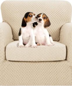 MAXIJIN 2 Piezas Nuevo Fonda para Silla Jacquard con Brazos Super Elástica Antideslizante Funda para Sala Amigable con Mascotas Protector Elástico para Sofá Sillón (1 Plaza, Beige Claro)