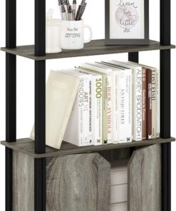 Furinno Brahms - Estantería Multiusos de 4 Niveles con Puerta, Color Roble francés y Negro