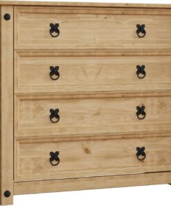 Home Discount Corona - Cómoda de 4 cajones con Madera Maciza de Pino Mexicano y Acabado Encerado.