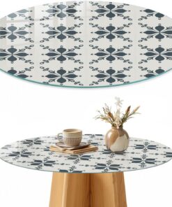 Tapa para Mesa de Centro 80 cm | Redondo | Multiusos | Bordes Pulidos | Simetría floral | Vetro Temperato | Pies Antideslizantes | para la Cocina y Salón | con Impresión Decorativa