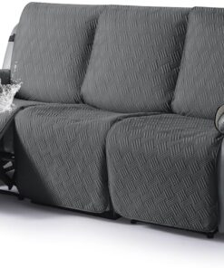 KinCam Funda Sillon Relax reclinable, Impermeable Funda para Sillón Relax con Bolsillo Laterales y Correas elásticas para Perros y Mascotas, Suave y Lavable Funda Sofa 3 plazas Gris carbón