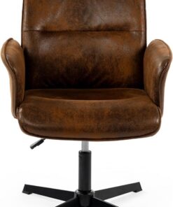 MEUBLE COSY Sillas de Escritorio Sillones de Maquillaje Giratoria Altura Ajustable con Reposabrazos para Estudio Dormitorio Oficina en Gamuza, Marrón