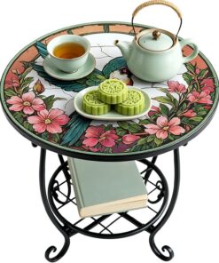 Mesa de Patio Exterior Mesa de Bebidas Metálica con Estampado Animales | Mesita de café para patio Para en Porche, Terraza, Balcón, Jardín, Patio, Sala de Estar, Dormitorio y Café