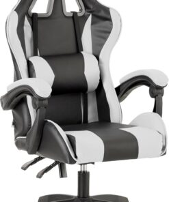 Baroni Home – Silla De Gaming Blanca y Negra, Silla Ergonómica de Oficina con Respaldo Regulable de 90° a 120°, con Reposacabezas, reposabrazos y Soporte Lumbar. Rotación de 360°