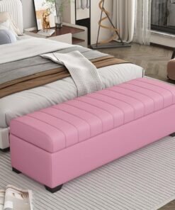 Taburete con Almacenamiento, | Banco otomano tapizado en piel sintética, con compartimento oculto(Pink,140cm/55.1in)