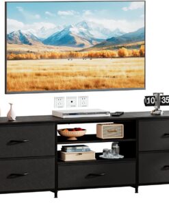 Mueble TV con 5 Cajones para Televisores de hasta 65" | 140 × 30 × 50 cm, Negro Total, Ideal para Salón o Dormitorio