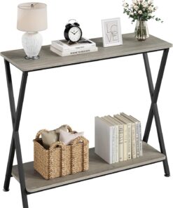 Garvee Consolas Muebles, Recibidores de Entrada Mesa Consola, Uso en Entrada y Salón para Colocar Decoración y Objetos Diarios, Estructura Resistente, 85×30×81 cm, Gris