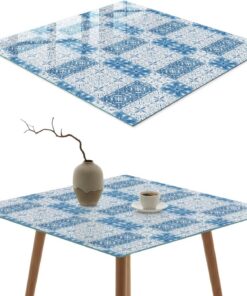 Tapa para Mesa de Centro 50x50 cm | Cuadrado | Multiusos | Bordes Pulidos | Patrón de mosaico | con Impresión Decorativa | para la Cocina y Salón | Pies Antideslizantes | Vetro Temperato