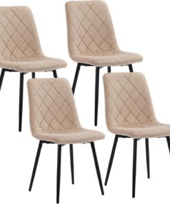 Relaxdays Sillas Comedor, 4 uds, Terciopelo, Patas Metal, 120 kg, Beige | Salón y cocina, silla de cocina tapizada