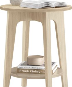 VASAGLE Side, Small Round End Table with Lower Shelf Mesita de Noche para Espacios pequeños, Sala de Estar, Dormitorio, Beige Natural ULET283N01, Madera de ingeniería