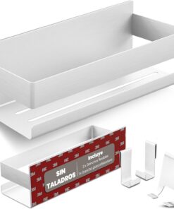 LIEBHEIM Estanteria Baño - Estanteria Ducha - Estante Baño - Cesta Ducha | Aluminio - plata cepillada - 2 opciones de adhesivo