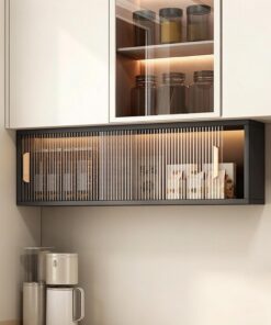 Armario de Baño Pared con Puerta de Acrílico, Mueble Auxiliar de Aluminio Nido de Abeja para Cocina y Baño, Estante de Almacenamiento Suspendido(Black,90 * 22 * 30CM/35.4 * 8.7 * 11.8IN)