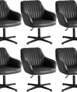 Sweetcrispy Juego de 4 sillas de Comedor, de Cocina, giratorias y de Altura Regulable, de Piel, con reposabrazos, giratorias 360°, Color Negro