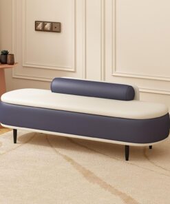 Banco de almacenamiento, Otomana tapizada de cuero de PU para el extremo de la cama del dormitorio, con gran espacio de almacenamiento para sala de estar, entrada, dormitorio(Dark blue+off-white,100cm