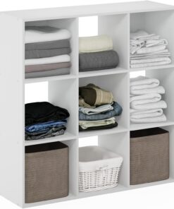 Furinno Pelli Estante Organizador de Ropa y Armario Multiusos cúbico, 9 Cubos, Blanco