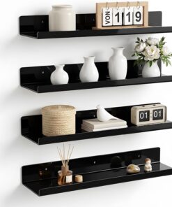 VINATO Juego de 4 Estantería Pared de Acrílicos, 30x10x4 cm, Estantes Flotantes de Pared, Impermeables y Resistentes a los Arañazos, para Baño, Cocina, Salón y Dormitorio, Negro