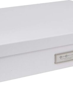 Bigso Box of Sweden Caja archivadora para documentos en formato A3 – Organizador de cartas con tapa y asa – Caja de almacenamiento con tapa de tablero de fibras y papel con aspecto de lino – Blanco