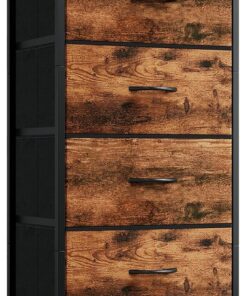 Somdot Comoda Dormitorio con Cajones de Tela, Cajonera para Salón, Estudio y Habitación Infantil, Armario, Gavetero, 30 Profundidad x 42 Ancho x 115 Alto (6 Cajones), Estampado de veta de Madera