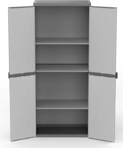 mongardi Armario Alto de 4 Niveles de Resina de PVC y PP, 2 Puertas, 3 estantes, fácil de Montar, Modular System, Resistente, Apto para ambientes Interiores y Exteriores, 68 x 40 x 165 cm, Negro y