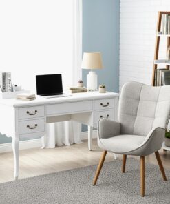 MEUBLE COSY Silla de Escritorio con Reposabrazos, Sillone Ergonómica Acolchada en Tela, Asiento de Trabajo Cómodo para Oficina, Home Office o Estudio, Gris
