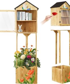 Pequeña caja de biblioteca para exteriores, pequeño armario de biblioteca para comunidad, escuela | Caja de biblioteca de madera para compartir libros, periódicos, folletos, 2 niveles