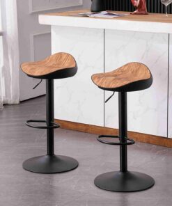 Kidol & Shellder Juego de 2 Taburetes de Bar Giratorios en 360° y Ajustables en Altura para Cocinas Modernas Sin Brazos de Madera…