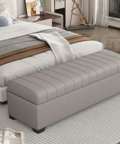 Taburete con Almacenamiento, | Banco otomano tapizado en piel sintética, con compartimento oculto(Gray,60cm/23.6in)