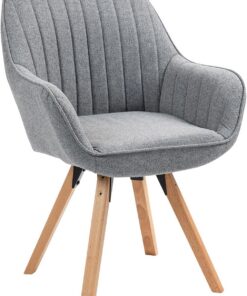 MEUBLE Cosy Silla de Comedor Giratorias 360° Sillones de Maquillaje Escritorio Patas de Madera Tapizado en Tela con Respaldo y Brazos para salón Cocina Oficina, Gris