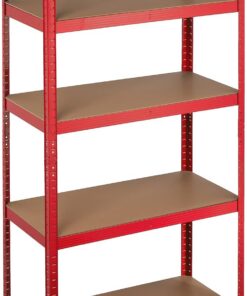 Relaxdays Estantería Metálica 5 Baldas, 180 x 90 x 45 cm, Resiste 875 kg, Cargas Pesadas, Montaje Sencillo, Taller, Rojo